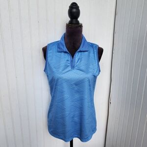 Court Haley Womens Blue Geo Print Sleeveless Golf Shirt Collared V-Neck Sz M
